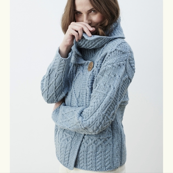 Aran mor Irish knit patchwork cardigan sweater small grey - Picture 2 of 16